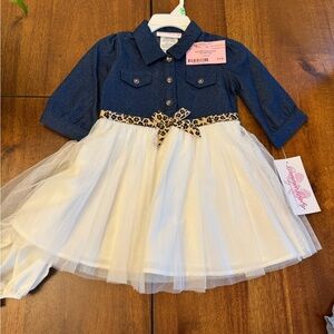 Denim and Tulle Dress with Leopard Bow